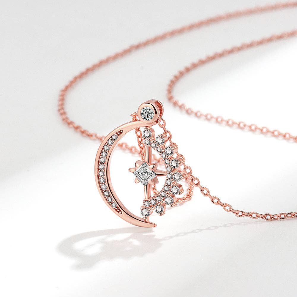 Sun Moon Star Fidget Spinner Charm Necklace in Solid Copper