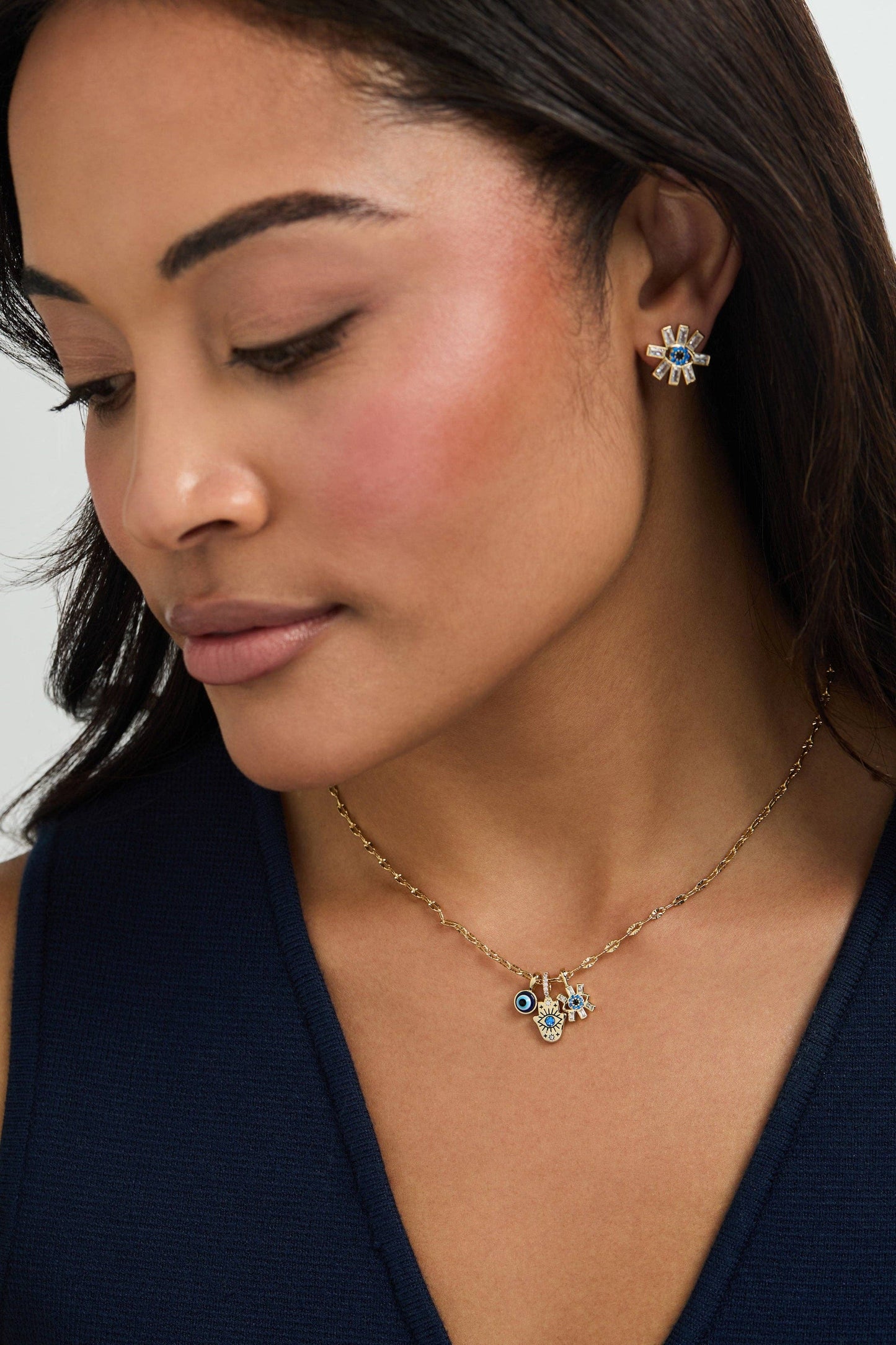 Evil Eye Triple Charm Necklace