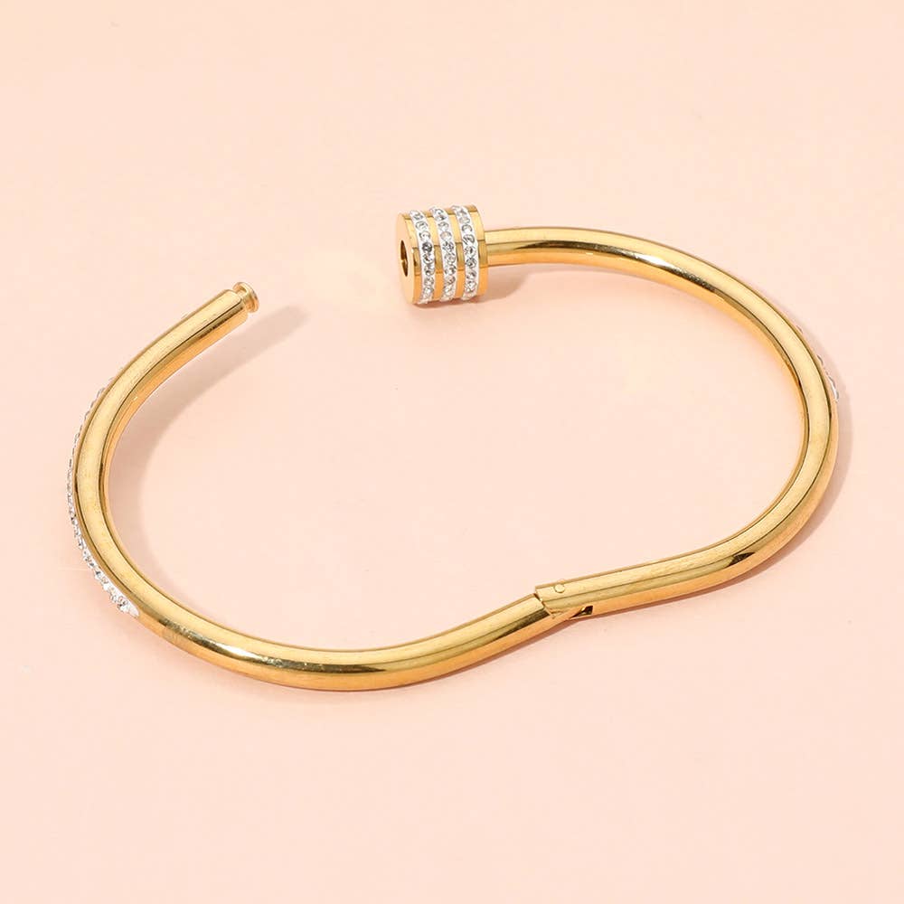 Stainless Steel Stone Accent Hinged Bangle Bracelet