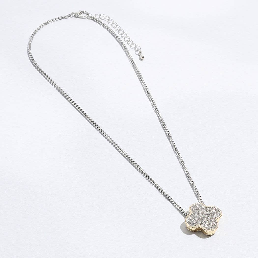 Gold Tone Outline Clover Pendant Necklace