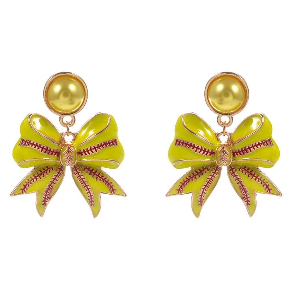 Softball Bow Drop Earrings