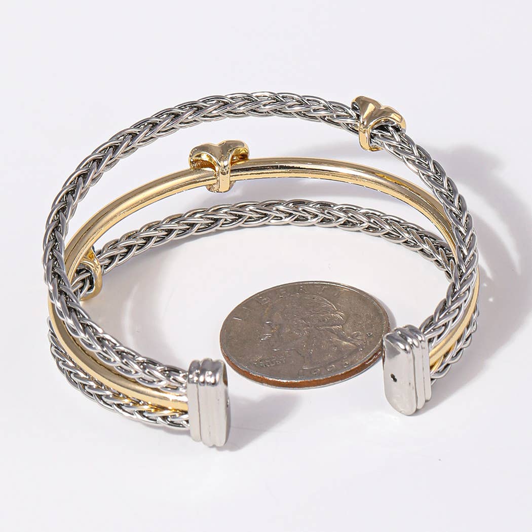 Heart 3 Layer Two-Tone Braided Cuff Bracelet