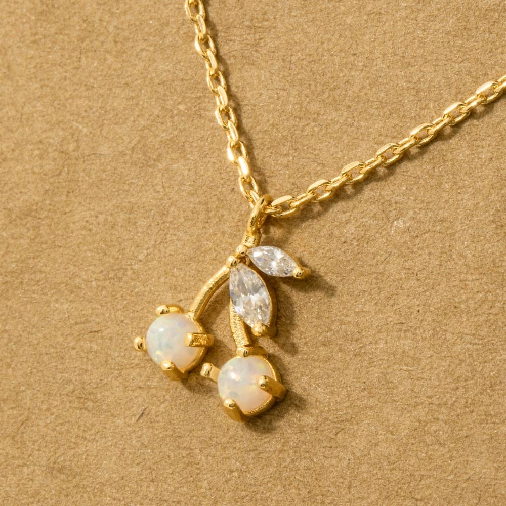 Gold Dipped Opal & Cherry Pendant Necklace