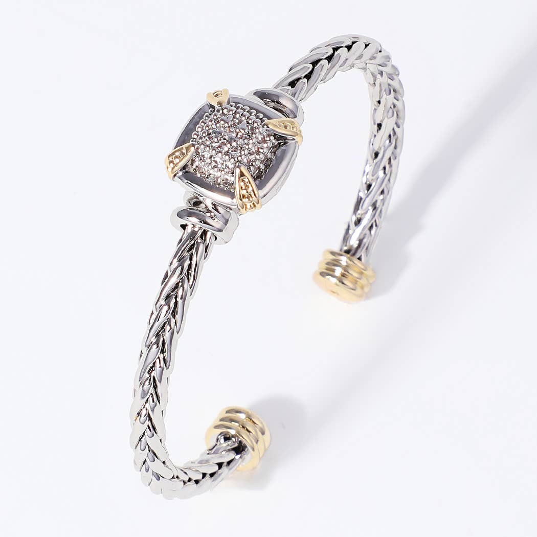 Tow-Tone Square Braided Cuff Bangle Bracelet