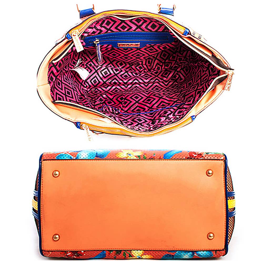 NICOLE LEE FLORAL SATCHEL WITH LONG STRAP