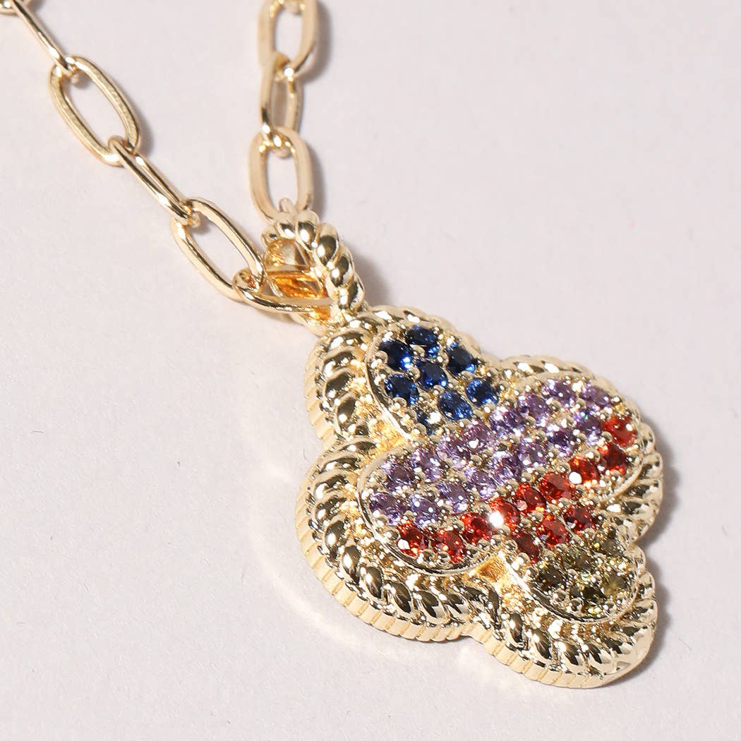 Multicolor Stone Pave Clover Necklace