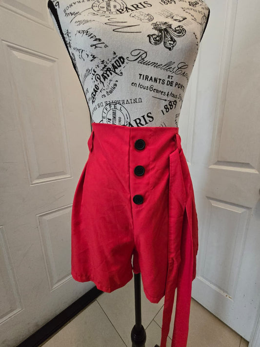 High‑Waisted Red Button‑Front Shorts – Size Large