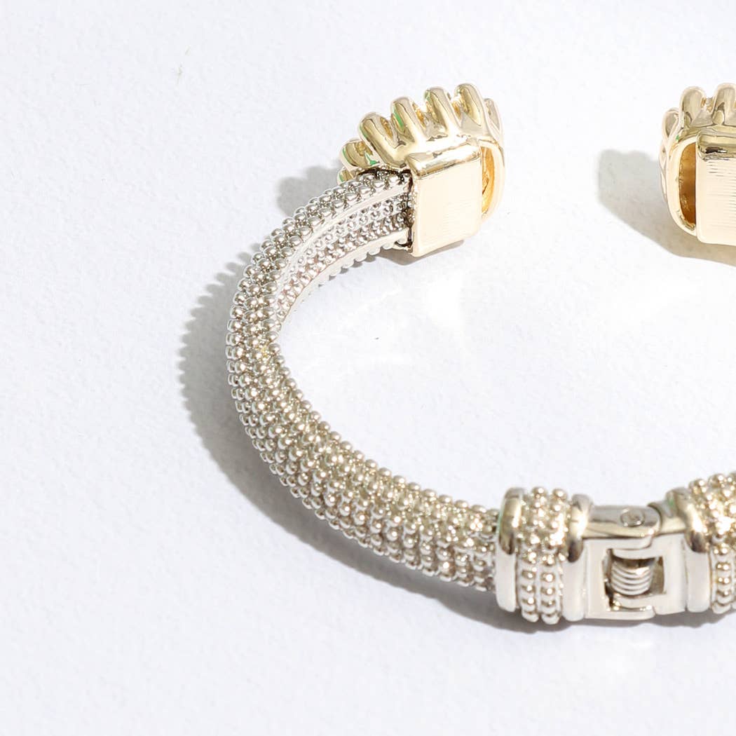 Two Tone Square Pave Edge Cuff Bangle Bracelet