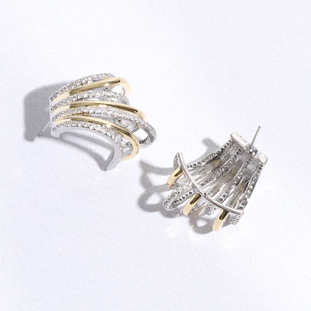 Gold Silver Multi-Lining Stud Earrings