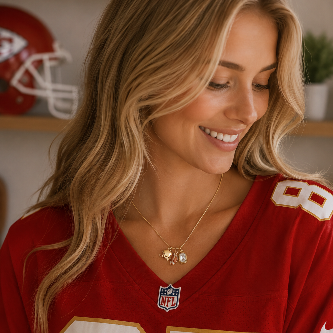 American Football and Helmet Charm Necklace | 18K Gold-dipped