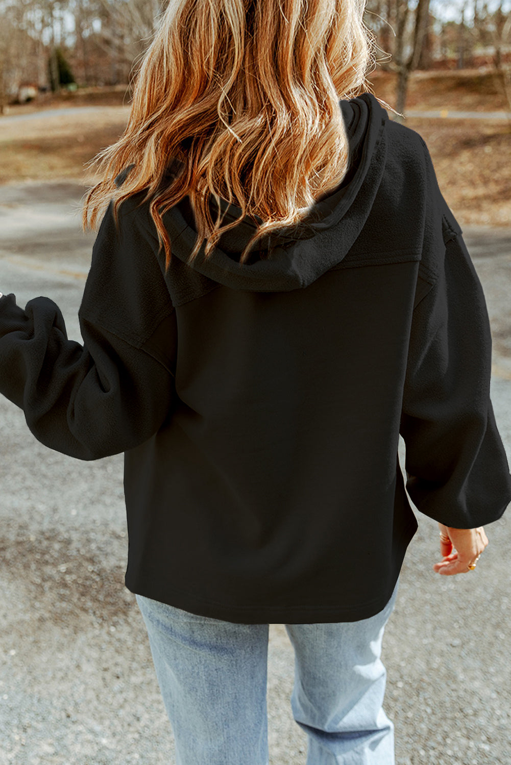 Black Sequined Football Pattern Pocketed Zipper Hooded Jacket