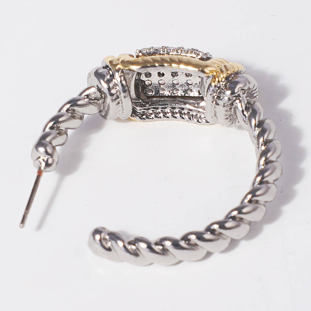 Bar Twisted Hoop 14K Plated Post Earrings