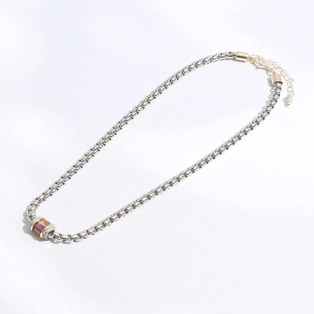 Multicolored Cylinder Charm Chain Necklace