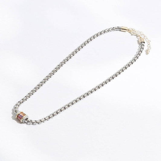Multicolored Cylinder Charm Chain Necklace
