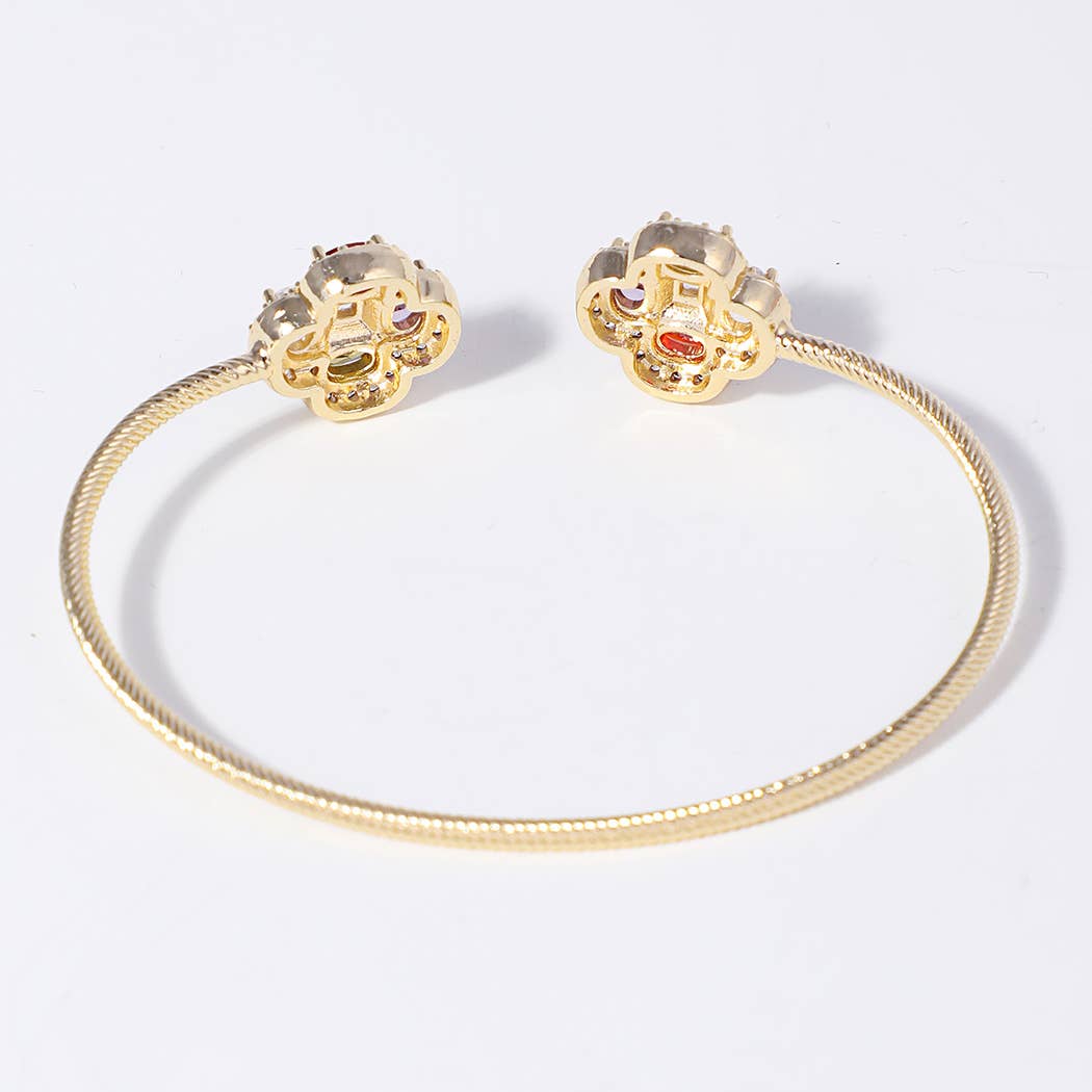Multicolor Leaf Shape Edge Cuff Bangle Bracelet