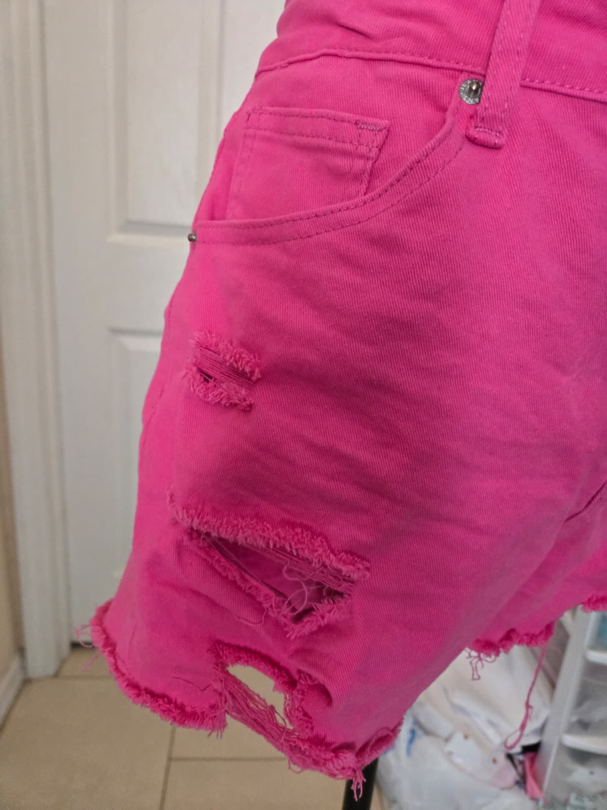 Hot Pink Distressed Denim Shorts – Size XL