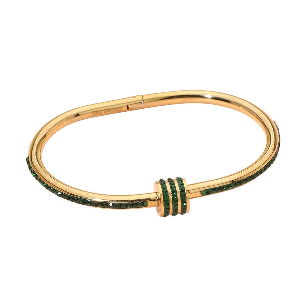 Stainless Steel Stone Accent Hinged Bangle Bracelet