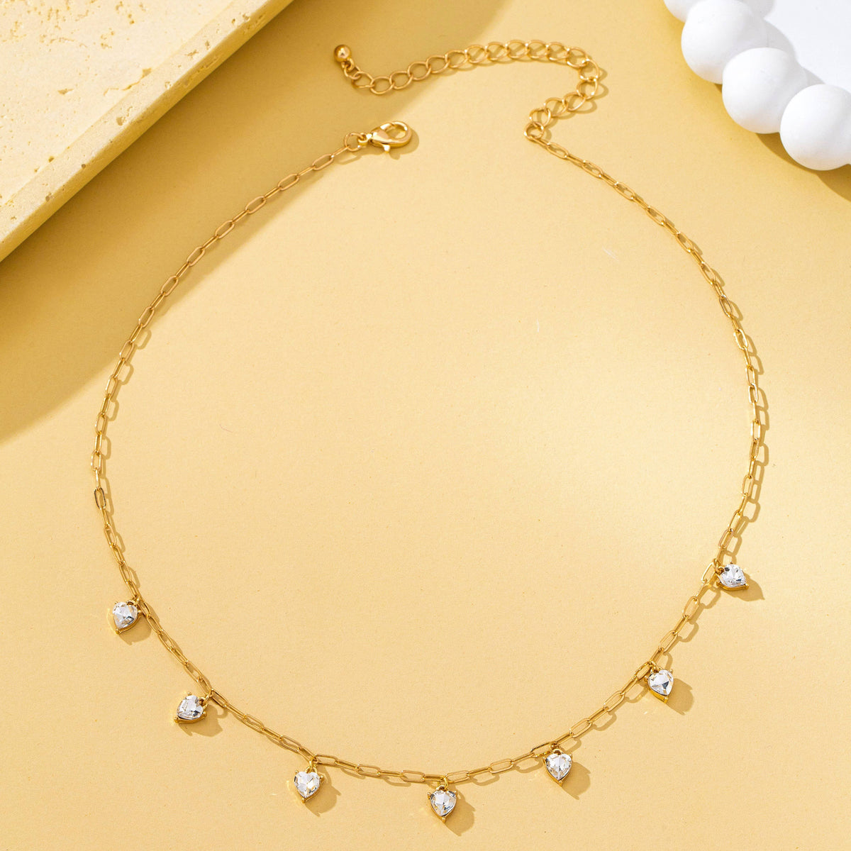 Crystal Heart Shape Paperclip Link Necklace
