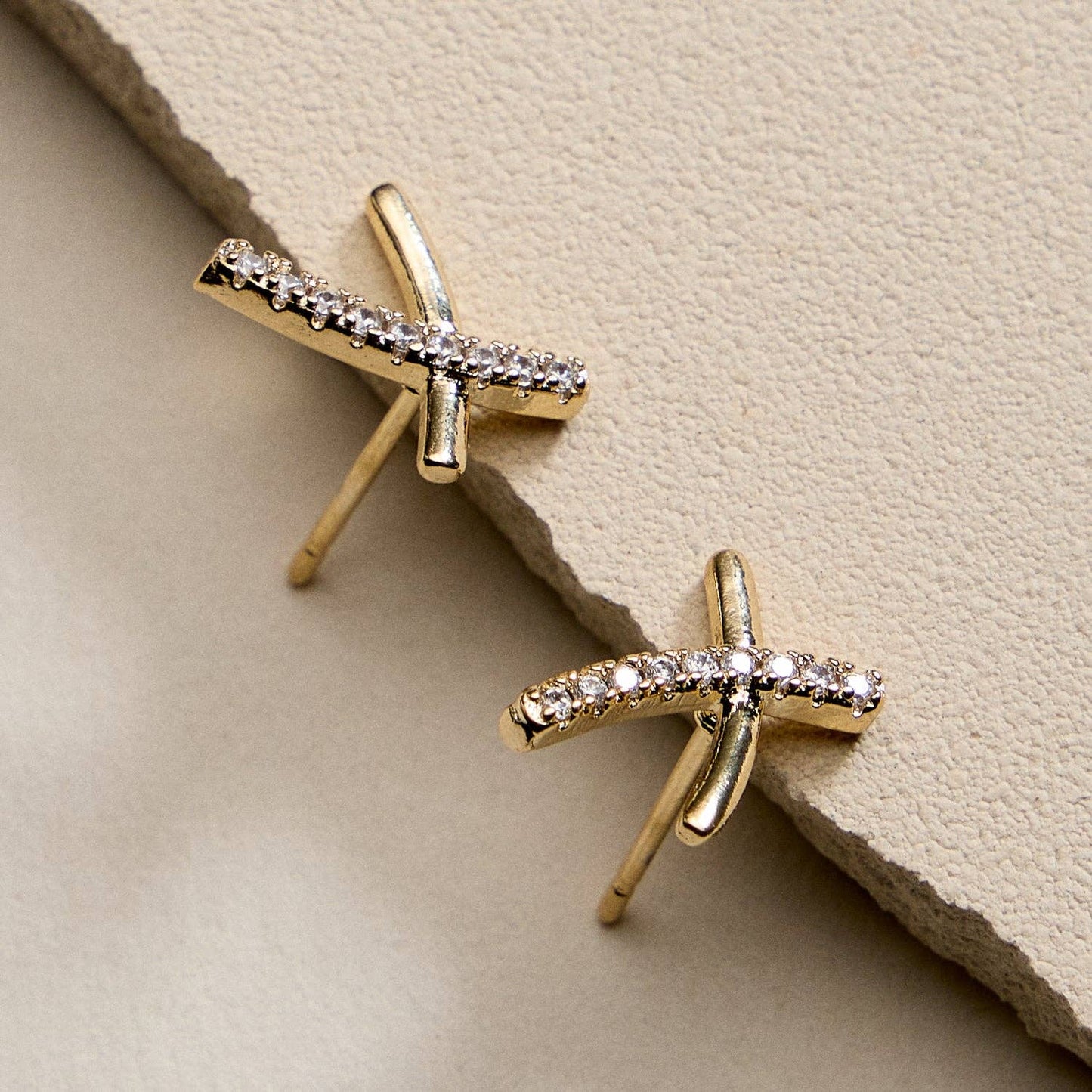 Gold Filled Curved Cross Stud Earrings | Faith Jewelry