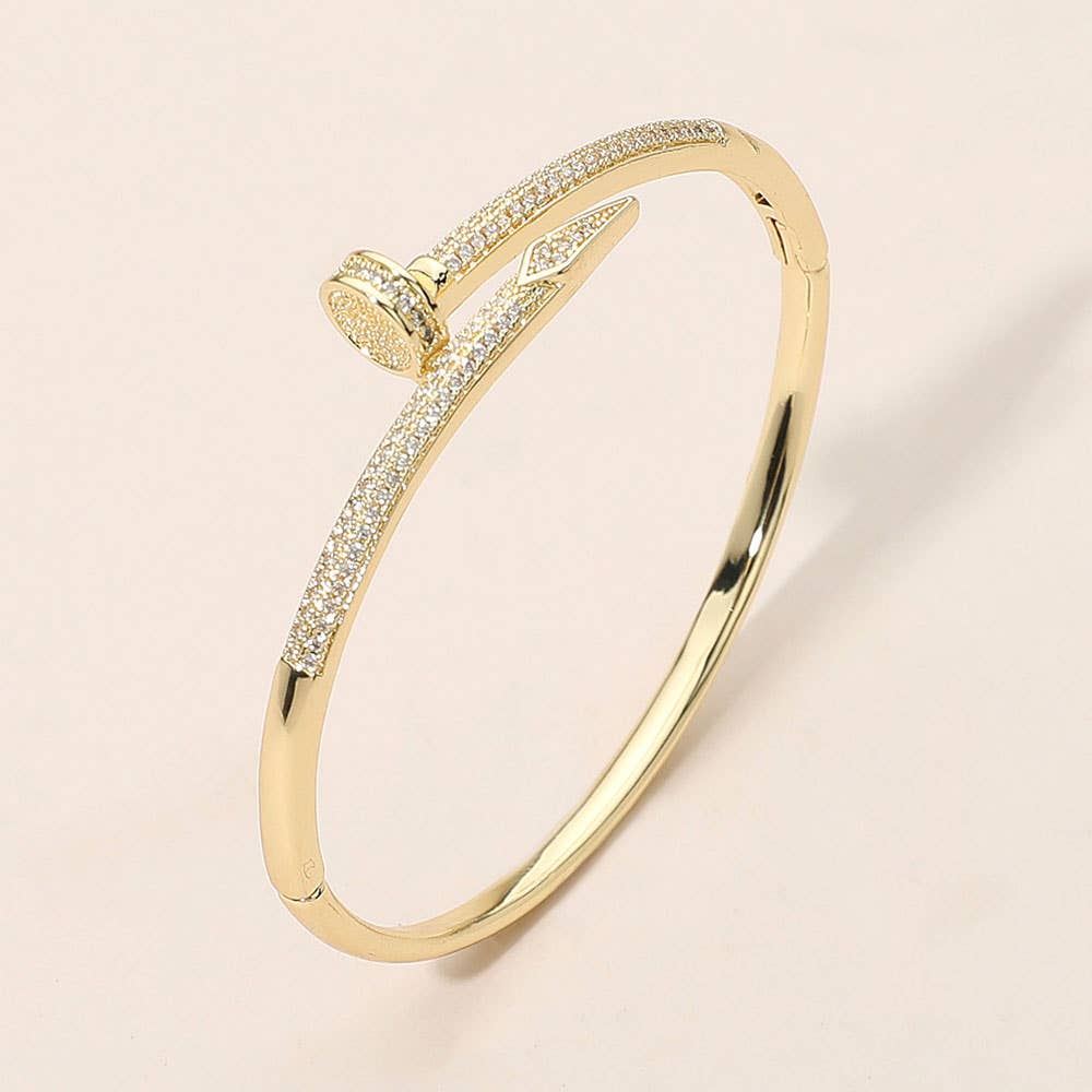 Stone Paved Nailhead Accent Hinged Bangle Bracelet