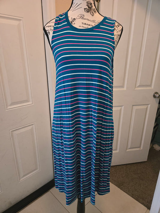 Time & Tru Sleeveless Striped Dress with Functional Pockets – Size Medium