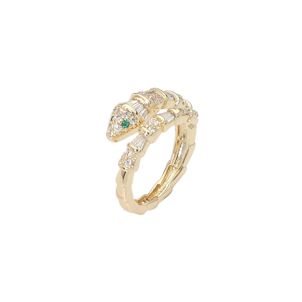 Snake Head Baguette Pave Wrap Ring