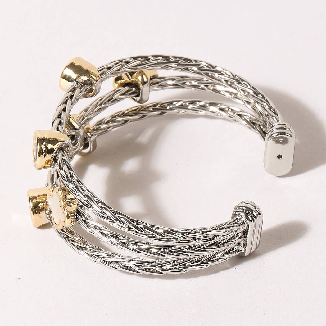 Stone Multicolor Pointed Clover Cuff Bracelet