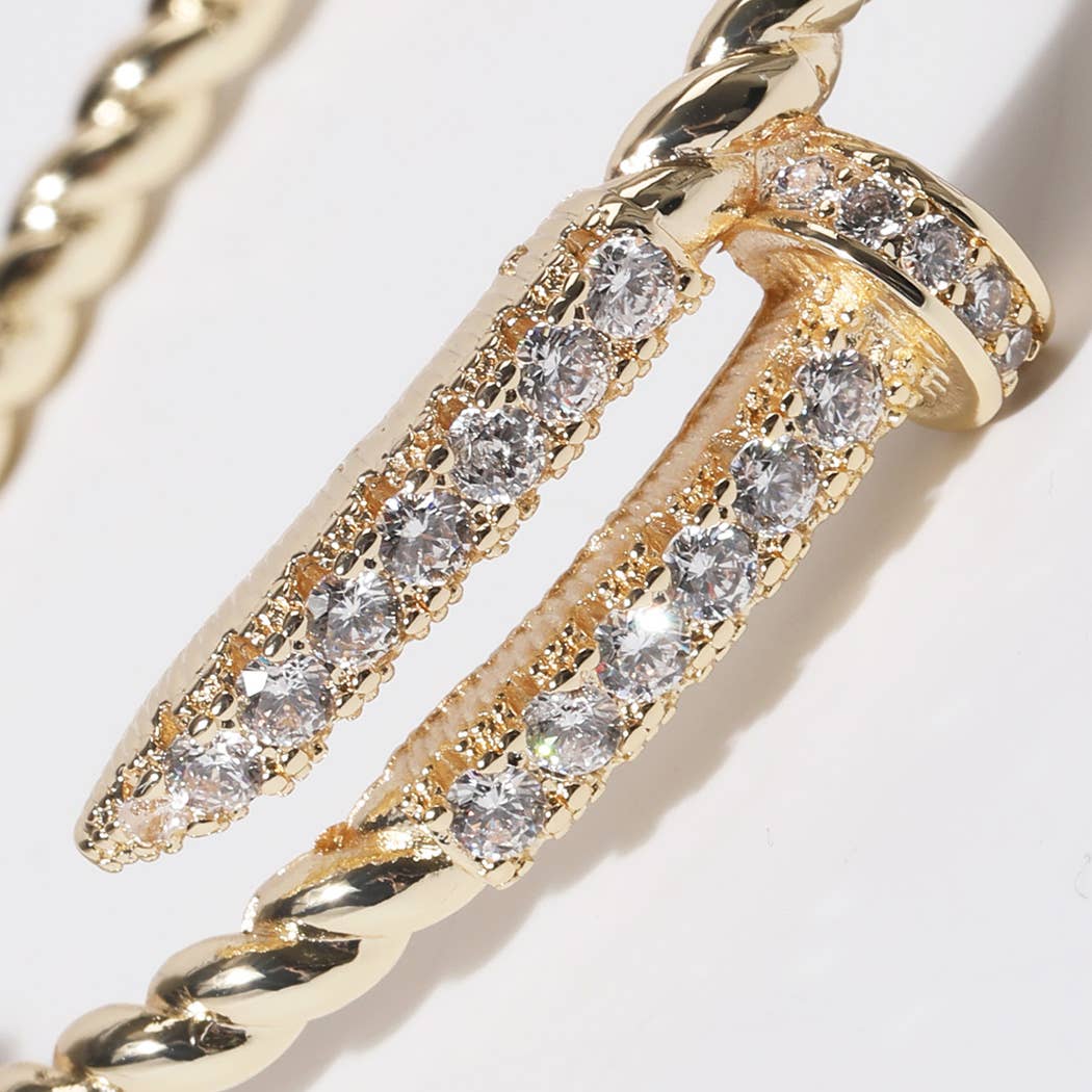 Pave Edge Twisted Gold Plated Bangle Bracelet