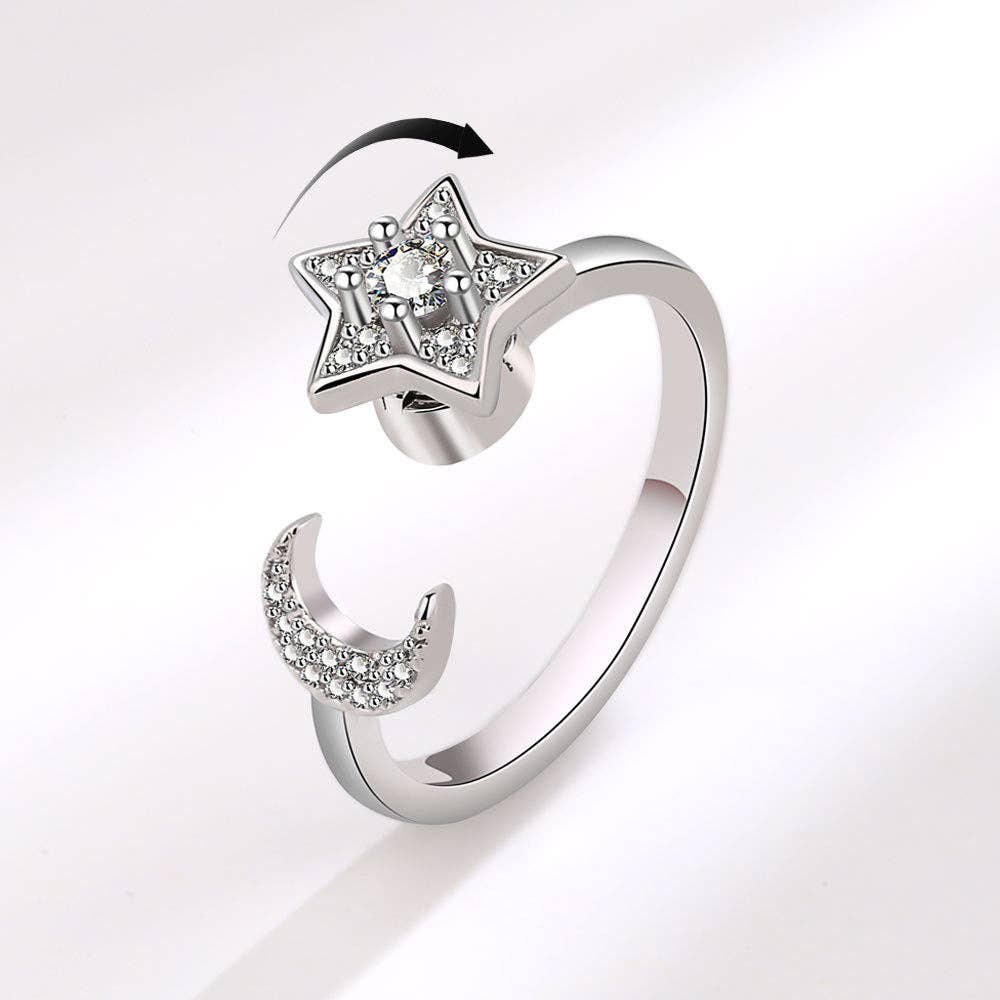 Gold Moon Star Anxiety Fidget Spinner Ring in Solid Copper