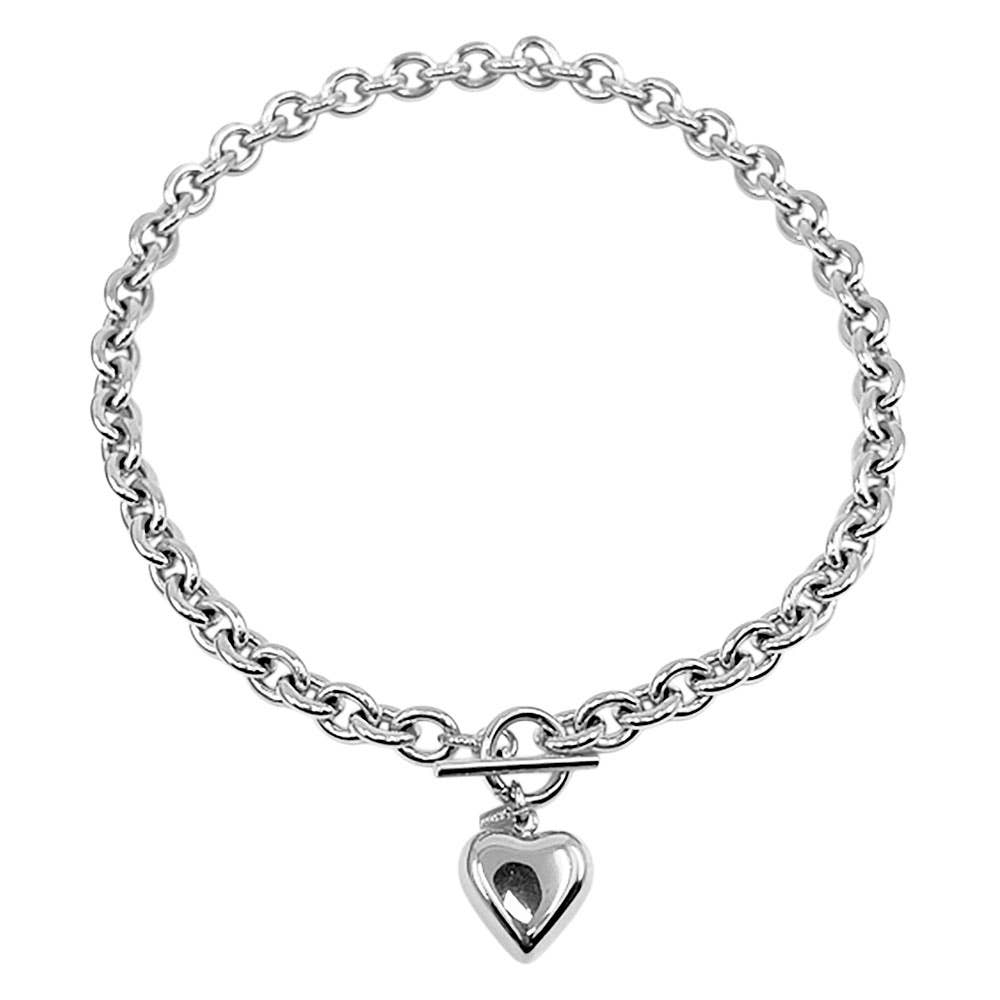 Stainless Steel Puffy Heart Pendant Toggle Necklace