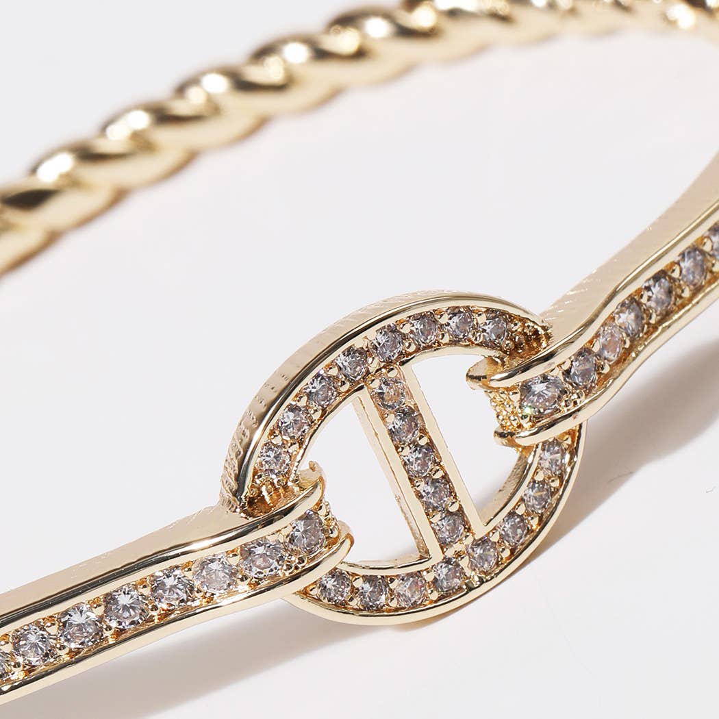 Linked Oval Twisted Gold Plated Bangle Bracelet