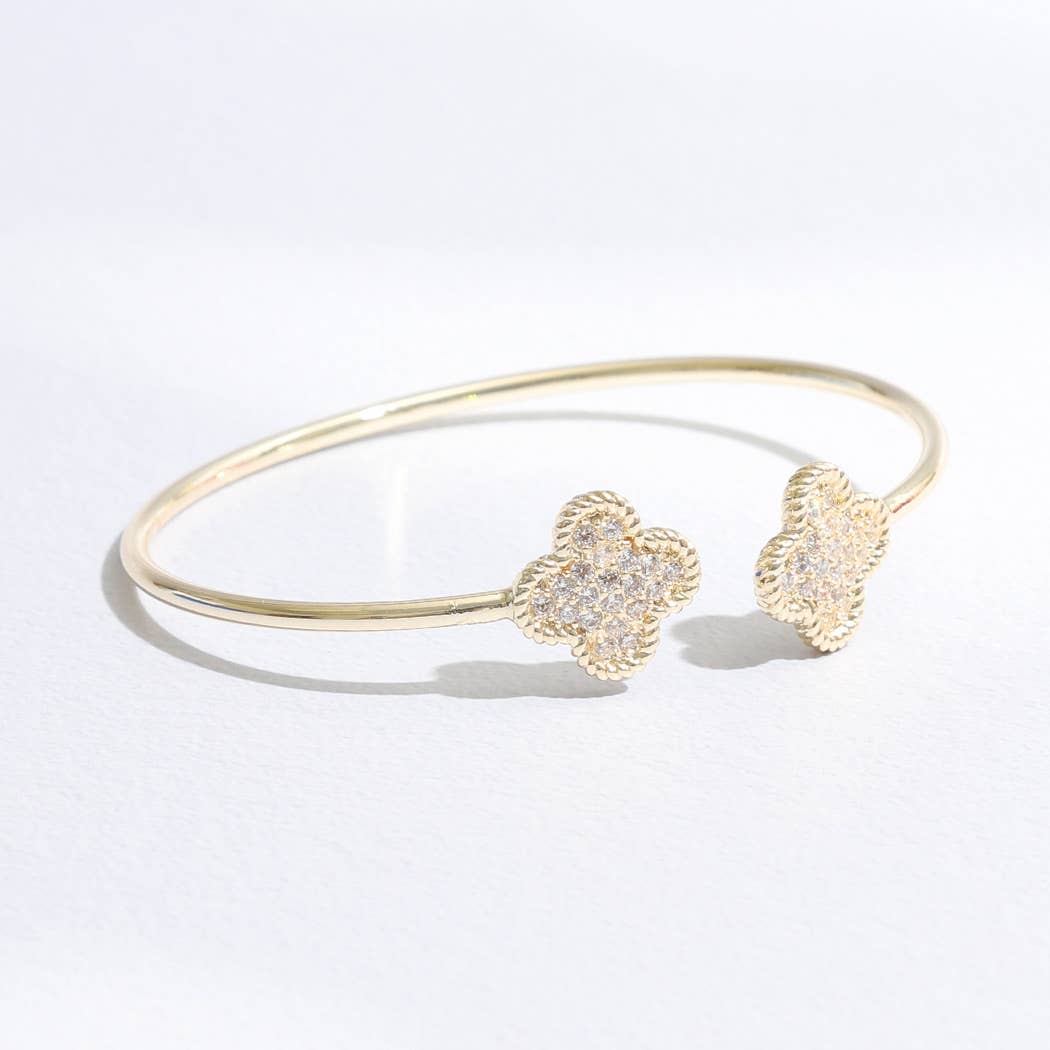 Thin Gold Tone Wire Two Clover Edges Bracelet