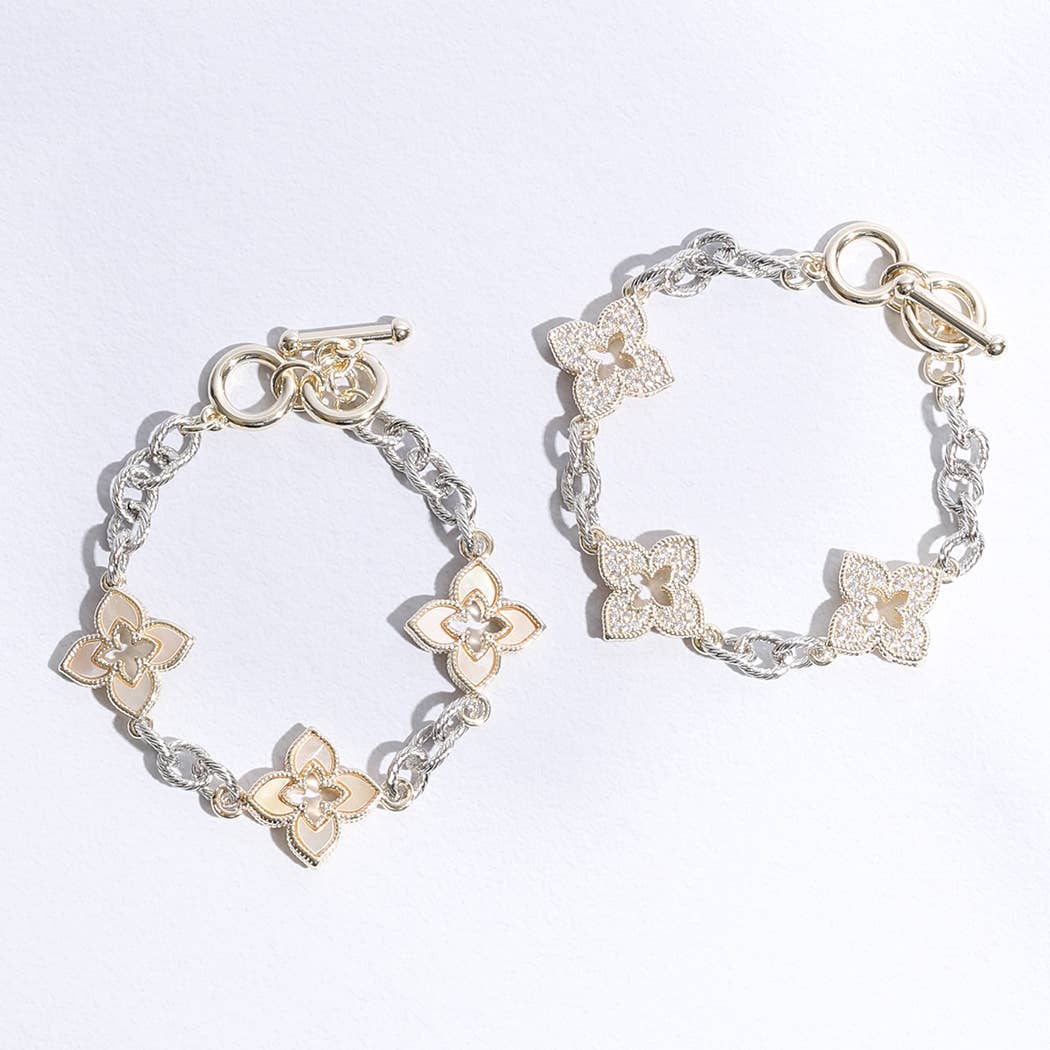 3 Clover Pave Clover Mop Link Bracelet
