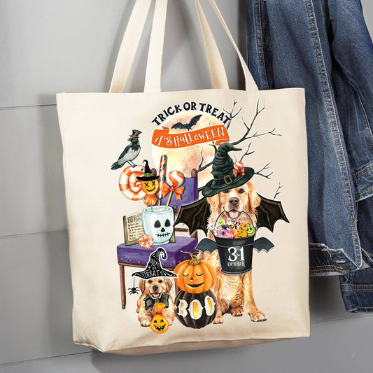 Halloween Dog Lover Trick or Treat 12 oz Canvas Tote Bag