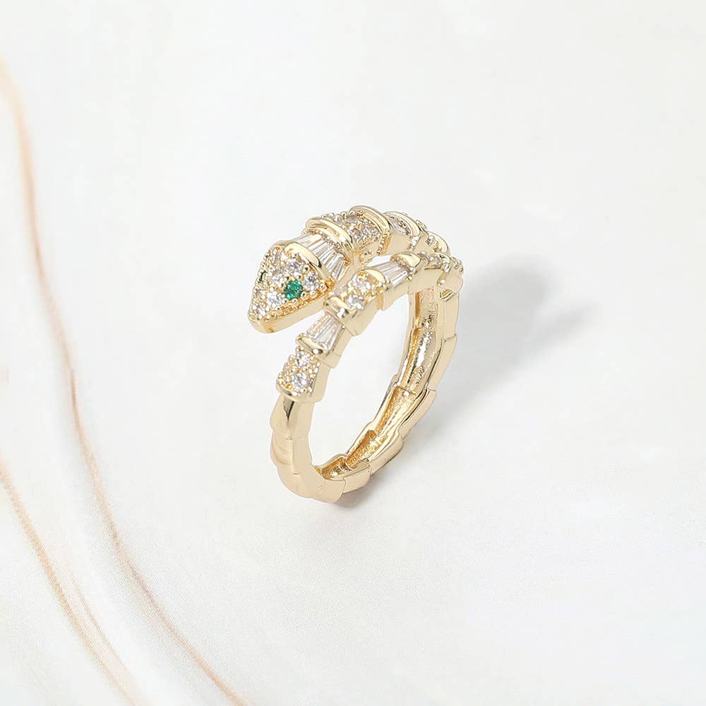 Snake Head Baguette Pave Wrap Ring