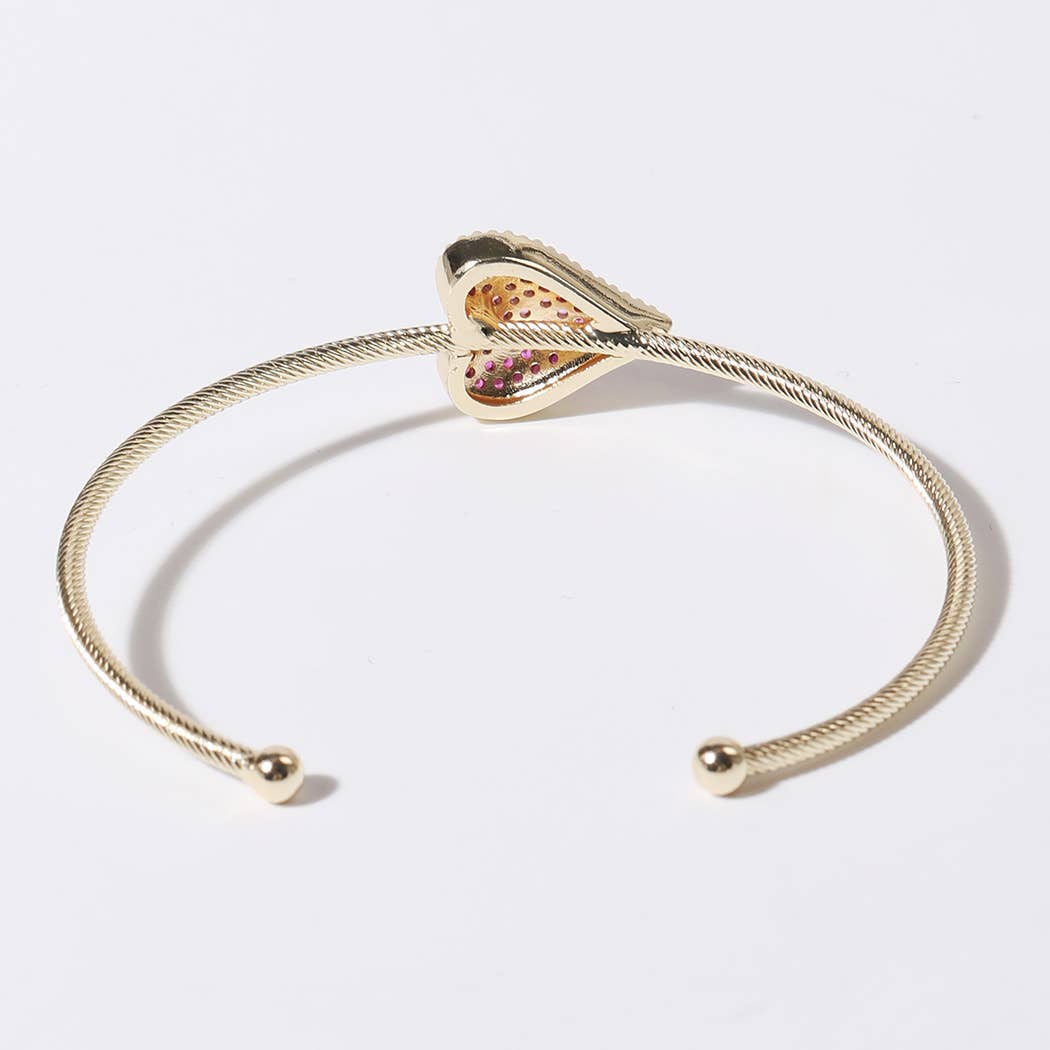 Colored Heart Gold Plated Cuff Bangle Bracelet