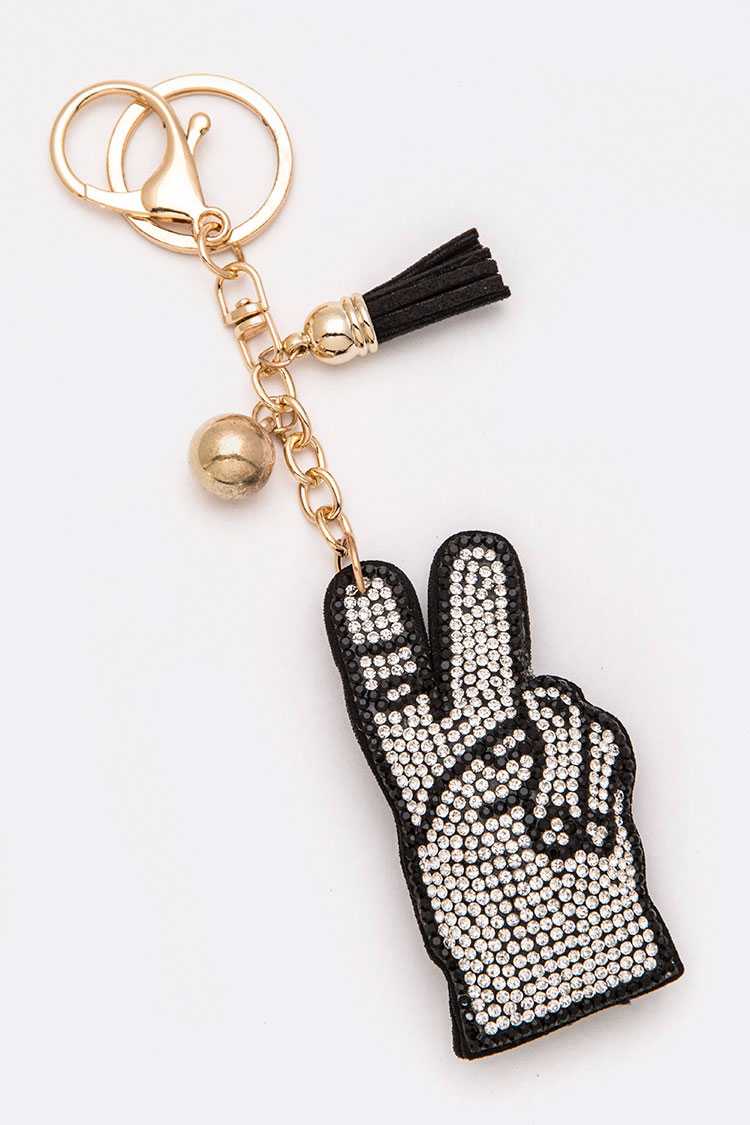 VICTORY SIGN CRYSTAL KEY CHAIN