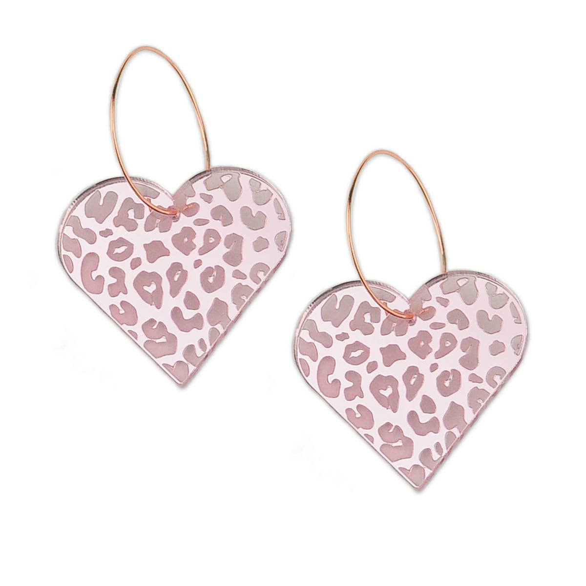 Rose Pink Leopard Print Heart Acrylic Earrings