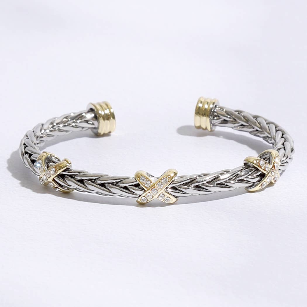 Three X Stations Braided Bangle Bracelet