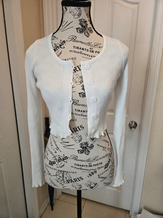 SHEIN White Ribbed Scallop Cardigan – Size Large