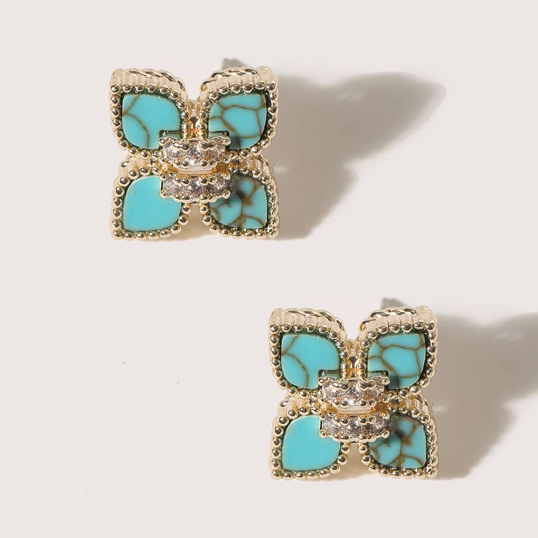 Gold Turquoise Clover Pave Earrings
