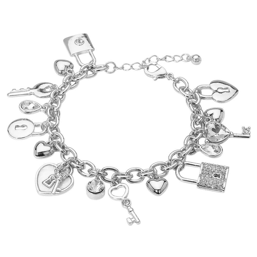 Heart Key and Lock Charm Station Bracelet