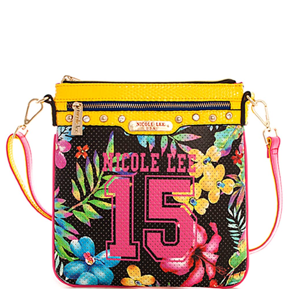 NICOLE LEE TROPICAL PRINT MESH CROSSBODY