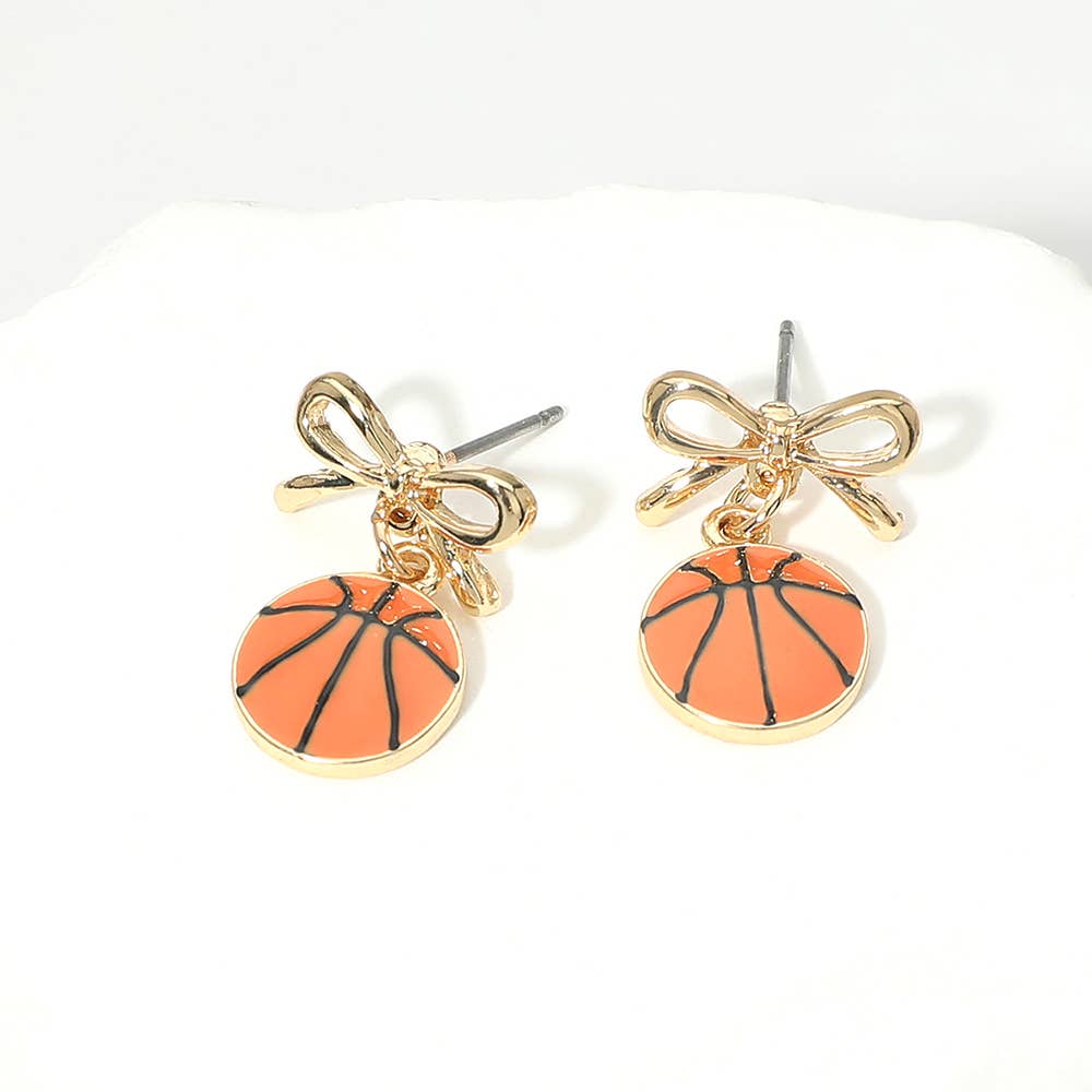 Gold Dipped Bow Basketball Drop Dangle Earrings