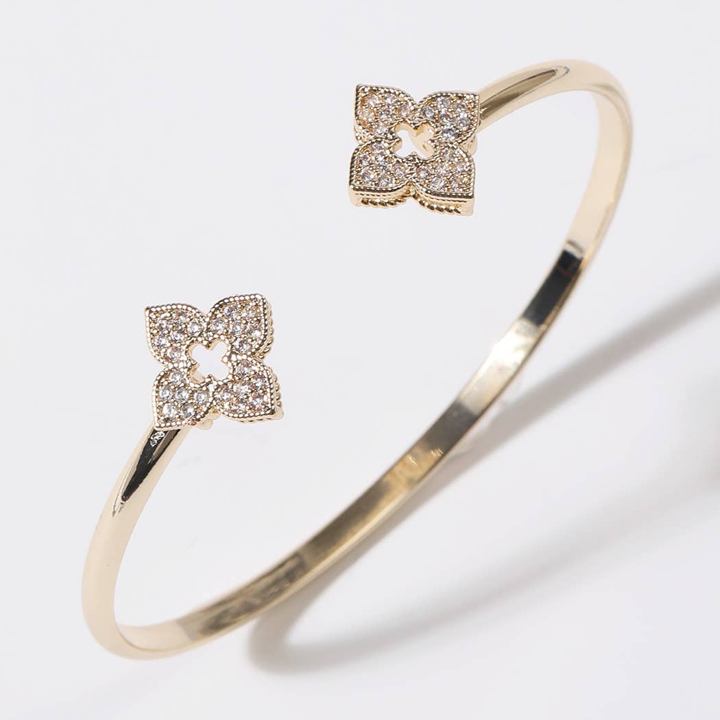 Four Leaf Clover Gold Plated Cuff Bangle