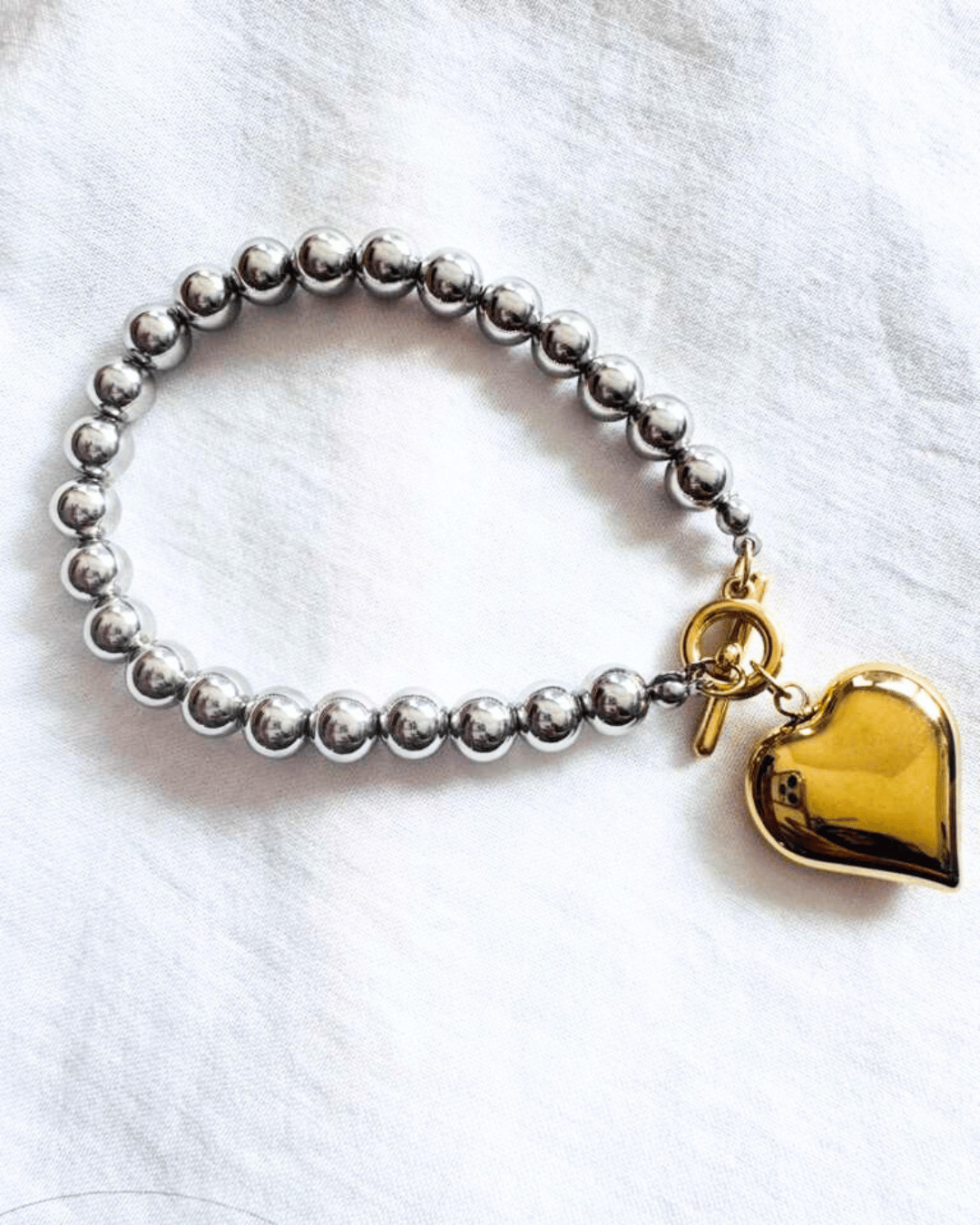 Silver Beaded Gold Charm Necklace & Bracelet Set