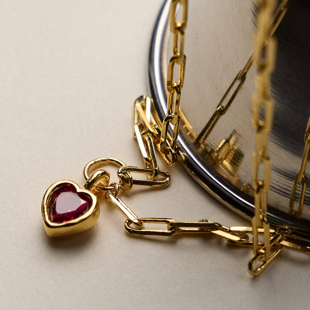 Gold Dipped Red Crystal Heart Necklace