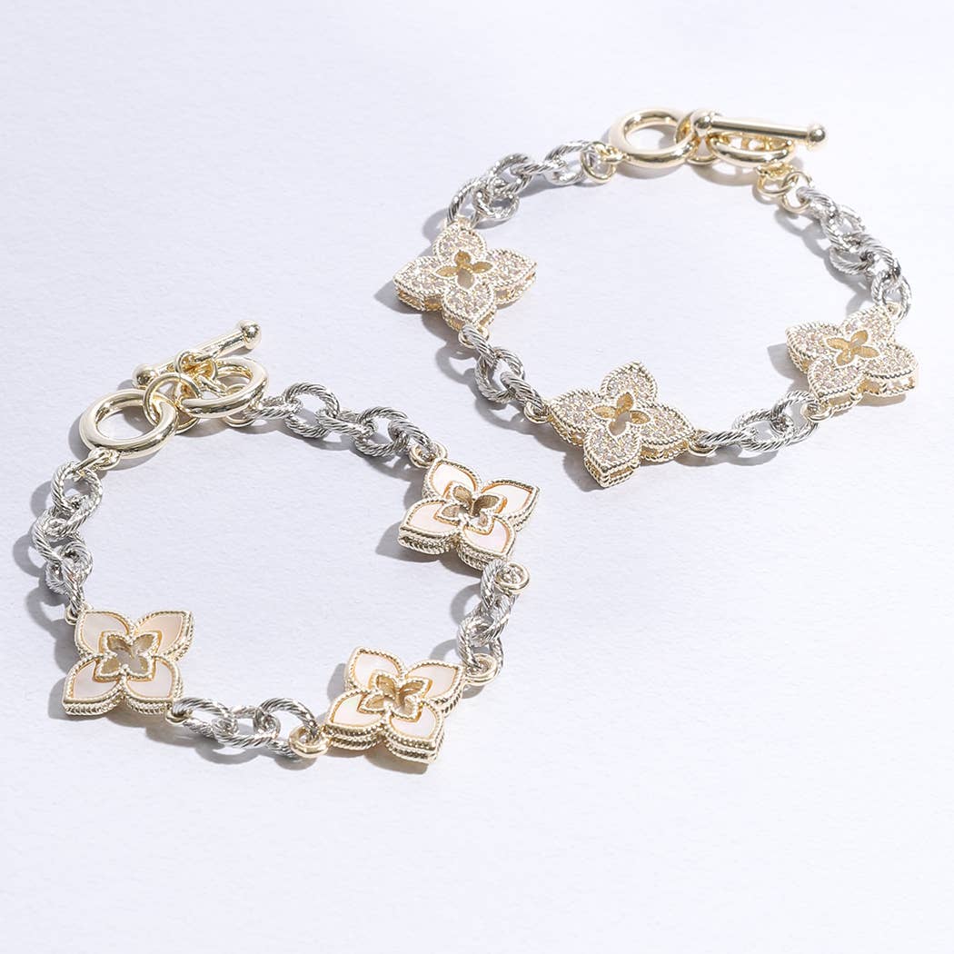 3 Clover Pave Clover Mop Link Bracelet