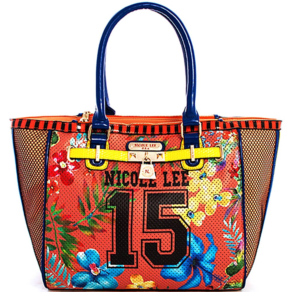 NICOLE LEE FLORAL SATCHEL WITH LONG STRAP