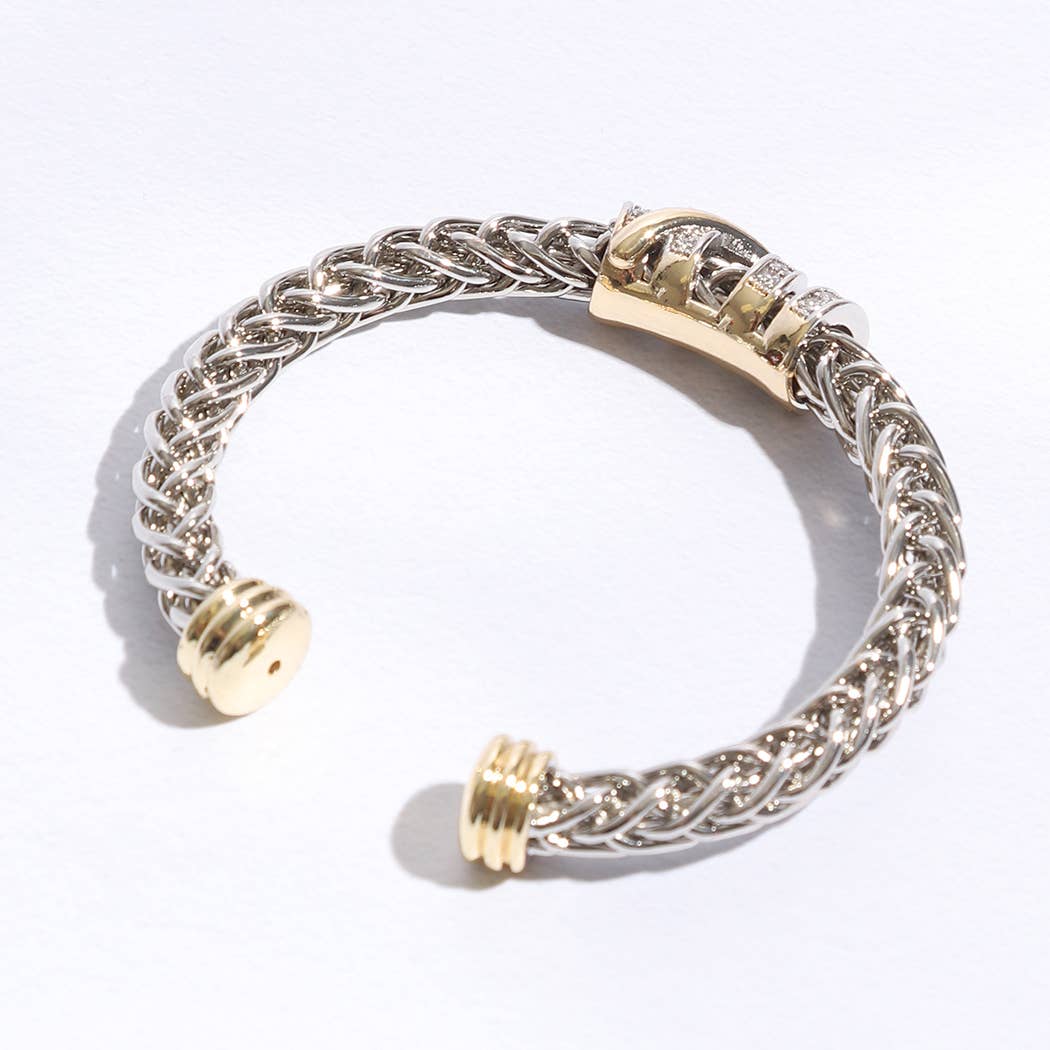 Ponytail 7MM Cross Pave Bar Bangle Bracelet